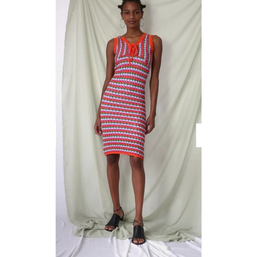 4SI3NNA Crochet Knit Bodycon Midi Dress Multicolor Boho Large